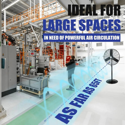 Heavy Duty 30 Inch Pedestal Oscillating Fan for Shop, Garage and Warehouse, 120V 3 Speed With Max 8400 CFM in factory setting