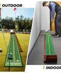 Dual-use 9.8Ft Putting Green Mat With Automatic Ball Return Track And Mirror For Indoor Home Golf Practice, Thickened Wrinkle Free Crystal Velvet Surface.