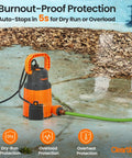 Go-To 1/3 HP Submersible Utility Pump With Auto Water Sensor and 2790 GPH High Flow, Portable Sump Drain for Flooded Basements, Yards, Hot Tubs, Ponds and Garden Draining, Dual Auto and Manual Modes dry-run protection