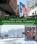 Urban scene with Sturdy 6 Foot Stainless Steel Flag Pole Kit With 1.25 Inch Diameter Built To Weather The Wind And Last For Years Rustproof outdoors.