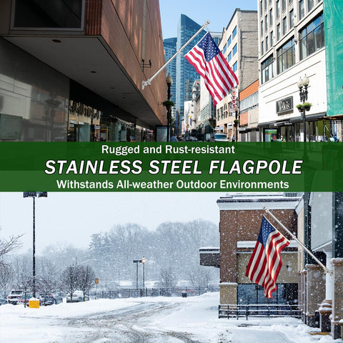 Urban scene with Sturdy 6 Foot Stainless Steel Flag Pole Kit With 1.25 Inch Diameter Built To Weather The Wind And Last For Years Rustproof outdoors.