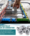 Nonmetallic Push In Wire Connectors in use for cable management in electrical box setup, 1/2 inch size, gray nylon.