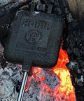Square Cast Iron Pie Iron Sandwich Cooker For Campfire Cooking And Backyard BBQ over campfire flames