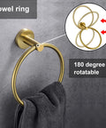 Gold Toilet Paper Holder And Towel Ring Set, wall-mounted 180 degree rotatable gold towel ring made of SUS304 stainless steel
