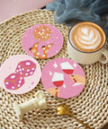 Pink Vintage Diamond Painting Coaster Kit 8 Pieces With Holder Dope Retro Funny Drinks Theme 5D DIY Full Drill