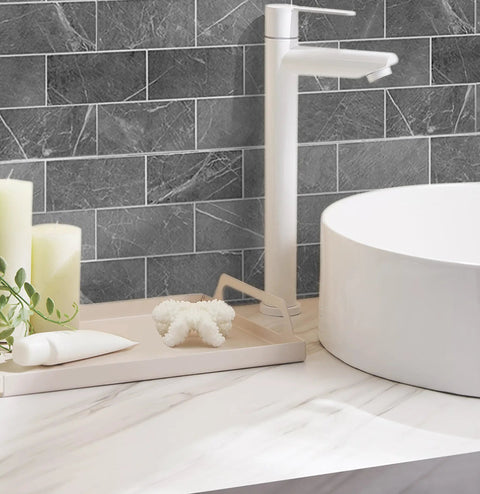Dark Gray Peel And Stick Floor Tile Set With Faux Marble Look Subway Tiles For Kitchen Backsplash And RV Walls Self Adhesive DIY