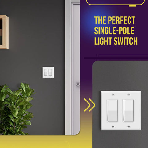 Gloss Finish Decorator Paddle Rocker Light Switch For 15A 120 And 277V Single Pole 3 Wire Grounding Screw Residential Grade UL Listed