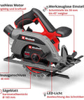 Professional Brushless Cordless Circular Saw Featuring 165MM Blade And Turbo Motor For Clean Wood Cutting And Heavy Duty Framing, close-up view.