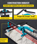 Front view Mophorn 48-inch tile cutter with single rail and double brackets; blue/teal manual cutter with laser guide.