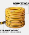 Coiled Heavy Duty Pro Grade Garden Hose With PolyFusion Technology 100 Foot Length Five Eighth Inch Yellow Kink Resistant