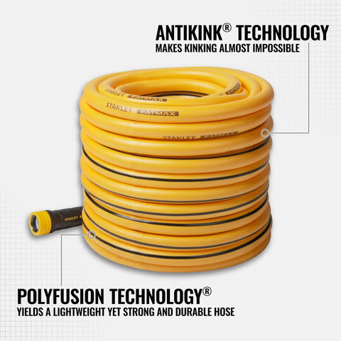 Coiled Heavy Duty Pro Grade Garden Hose With PolyFusion Technology 100 Foot Length Five Eighth Inch Yellow Kink Resistant