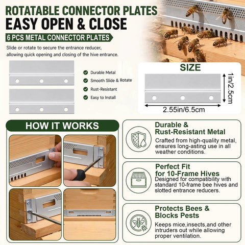 Diagram showing rotatable connector plates for 6 Pack Plastic Queen Excluder Set For 10 Frame Beehives Beekeeping Supplies Kit