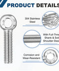 Heavy Duty Swivel Lifting Eye Bolts, Built Tough M6 X 25mm 304 Stainless Steel Rigging Hardware, close up of corrosion-resistant eye bolt.