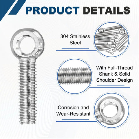 Heavy Duty Swivel Lifting Eye Bolts, Built Tough M6 X 25mm 304 Stainless Steel Rigging Hardware, close up of corrosion-resistant eye bolt.