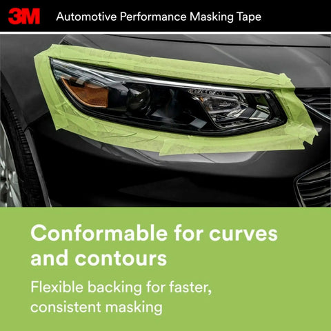 Automotive Masking Tape For Sharp Paint Lines That Will Not Lift Or Bleed, Flexible Backing Hugs Curves And Contours on car headlight