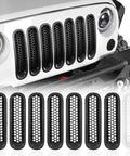 Matte Black Front Mesh Grille Inserts For 2007 2015 Jeep JK Wrangler And Unlimited With Round Slot Grilles 7 Black Inserts Plus 1 White Accent