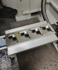 Hexagonal Side Fixed Fixture for CNC Machining Centers, Beefy Small Precision Clamping Block, Multi Station OK Fixture, Pro Grade Hardened 45 Steel, M6 Thread, 16mm Wide by 5.5mm High, Centered Hole, Edge Clearance, 10 Pack, mounted in CNC vise