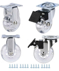 Clear 2 Inch PU Caster Wheels Set Of 4 For Furniture, Heavy Duty Steel Plate, 2 Fixed 2 Brake, Transparent Wheels, Smooth Roll