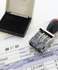 Hassle Free Rotating Date Stamp With Separate Black Ink Pad For Filing Invoices And Papers 12 Year Band Range on invoice