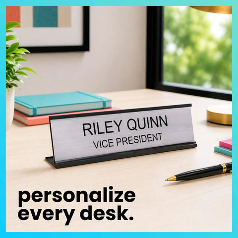 Custom Name Plate for Desk or Door With 14 Color Options 2 by 8 Inches Easy to Personalize Includes Desk or Wall Mount