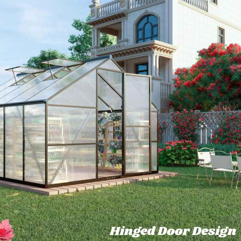 Walk In Outdoor Greenhouse 8x12 Ft With Polycarbonate Panels Easy Install Aluminum Frame Roof Vent Charcoal Black Durable Backyard Garden Greenhouse For Outside Plants Seedlings And Seasonal Growth