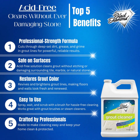 Ultimate Grout Cleaner for Tile, Ceramic, Porcelain and Marble, Acid-Free Deep Clean That Actually Works, 1-gallon bottle with features