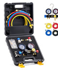 4 Way AC Gauge Set For R410a R22 R134a Refrigerant With 4 Valve Automotive Manifold And 5ft Hoses Adapters in black case