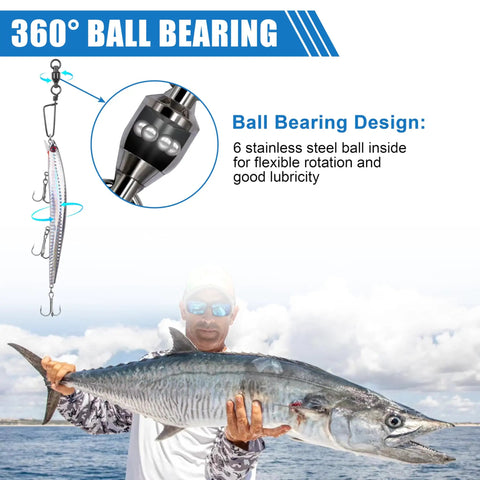 Ball Bearing Swivel With Coastlock Snaps Stainless Steel Fishing Tackle For Quick Change Lures And Leaders Smooth Rotation For Trolling Spinning Bottom Fishing And Rig Setups, 360° ball bearing design