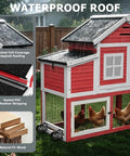 Extra Large Outdoor Chicken Coop With Run And Wheels For Six To Ten Chickens, showing weatherproof asphalt roof in red design.