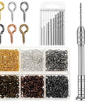 Handy Pin Vise Hand Drill Set For Resin Crafts And Jewelry Making, Includes 600 Small Screw Eye Hooks And 10 Drill Bit Sizes 0.8mm to 3.0mm