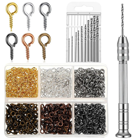 Handy Pin Vise Hand Drill Set For Resin Crafts And Jewelry Making, Includes 600 Small Screw Eye Hooks And 10 Drill Bit Sizes 0.8mm to 3.0mm