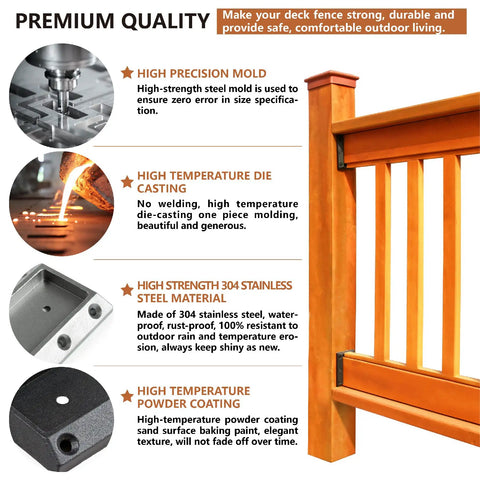 Premium quality features of 304 stainless steel deck railing connectors for 2x4 lumber, stair handrail bracket, black, built to last.