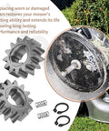Two Pack Pinion Gear 13T 42661 VH7 000 Direct Replacement For Honda HRR216 And HRX217 Series Lawn Mowers, gears and components displayed