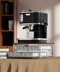 Rustic Wood And Metal Coffee Pod Holder With Sliding Drawers, 72 Pod Storage Organizer for Counter, supporting coffee maker.