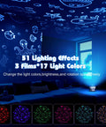Kids Night Light With Remote And Timer, 360 Degree Rotation Projector With 3 Films, vivid star and sea projections on wall.
