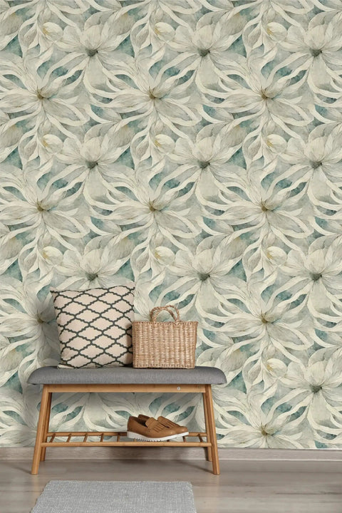 Smooth Vibes Peel And Stick Wallpaper Roll With Self Adhesive Contact Paper For Modern Home Decor Delivers Beige Green Vinyl Wall Covering, floral design.