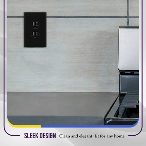 Kitchen with an installed Oversized 1-Gang Wall Plate For Duplex Receptacles, Jumbo Black Glossy Outlet Cover, durable design