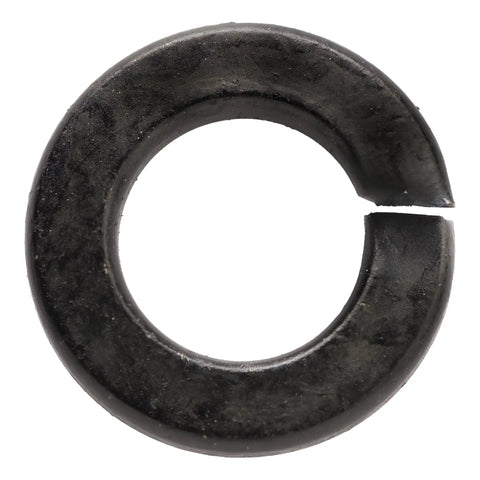 Close-up of a 5/16 Inch Black Split Lock Washer 100 Pack With Black Ruspert 1000 Coating For 5/16 Inch Fasteners
