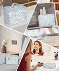 Floral Quilted Makeup Bag Set For Women Large Cotton Cosmetic Pouch Trio With Three Sizes Travel Toiletry Organizer Case