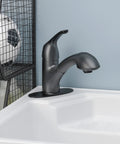 Pull-Out Laundry Faucet With Single Handle, 4.0 GPM Flow, Deckplate Included, Universal 1 Or 3 Hole Install, Matte Black Finish