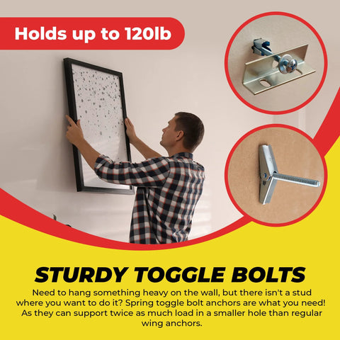 Spring Toggle Bolt Anchors Heavy Duty Wall Anchors for hollow walls being used to mount a frame.