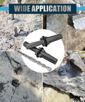 Heavy Duty Rock Splitting Wedges With Rotary Hammer Drill Bit Tough As Nails Steel Build For Concrete Breaking And Demolition Jobs, shown in diverse applications on solid rock.