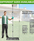 Lawn Leveling Rake With Stainless Steel Long Handle Pro Grade, 30 Inch By 10 Inch, showing adjustable height for yard sizes