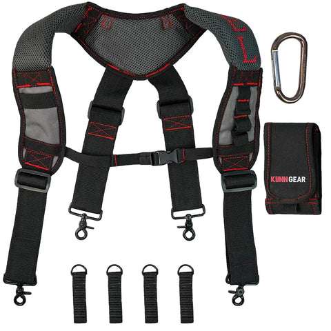 Gel Padded Tool Belt Suspenders For Construction Work Comfortable Support For Carpenters Electricians And DIY Projects Breathable Shoulder Straps Fits 3 Inch Wide Tool Belts Durable Heavy Duty Construction Gear with accessories