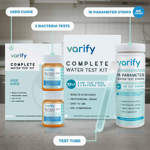 17In1 Complete Drinking Water Test Kit With 100 Strips And 2 Bacteria Tests including user guide and test tube
