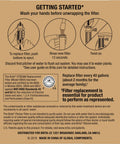 Stream Pitcher Water Filter System instructions showing filter replacement process and certifications.