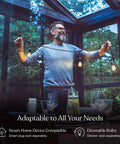 Man holding Ambience Pro Outdoor String Lights 24 Foot Commercial Grade Waterproof Patio Lighting with Seven 11W Edison Bulbs