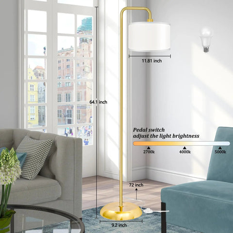 LED Floor Lamp With 3 Color Temperatures And Foot Switch, Tall Gold Standing Lamp For Living Room, Modern Design, 9W E26 Bulb Included
