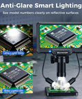 7 Inch LCD Digital Soldering Microscope With Remote And Side Lights High Clearance Stand For DIYers And Tweezers Access 1080P Live View For Precise Microsoldering On Tiny PCBs showing anti-glare lighting