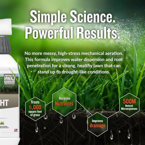 Liquid Lawn Aerator And Dethatcher With Hose End Sprayer For Clay And Compacted Soil, Boosts Drainage, Improves Root Growth